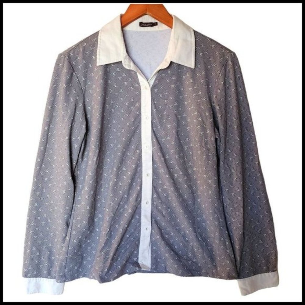 J. McLaughlin Gray Horseshoe Print Long Sleeve Button Down Shirt M Acade…